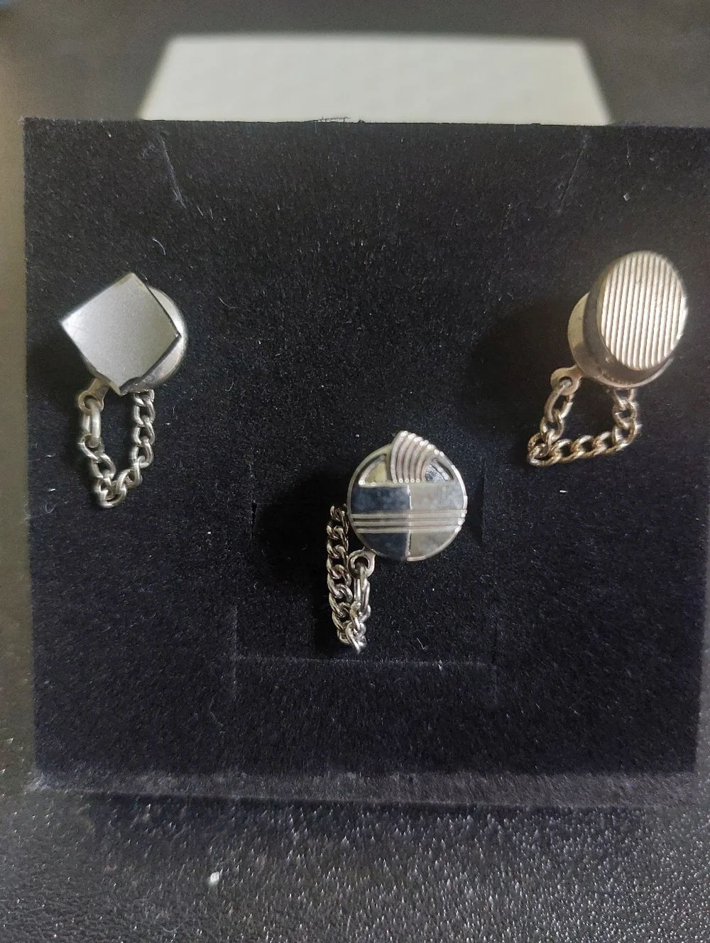 Vintage Tie Tacks, Two Silvertone, One Goldtone, Estate Jewelry
